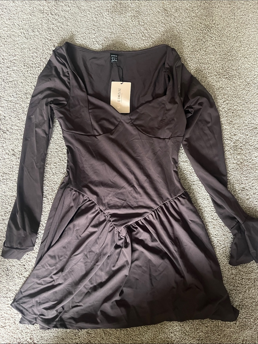SHEIN Dark Brown Long Sleeve Fit & Flare Dress